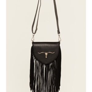Idyllwind Black Leather Crossbody Bag with Fringe